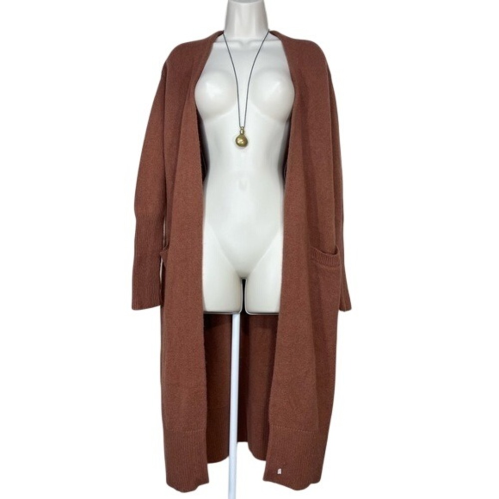 Wool Cashmere blend Halogen Long Duster Cardigan W/S Rust Orange Pocket LN/ NWOT